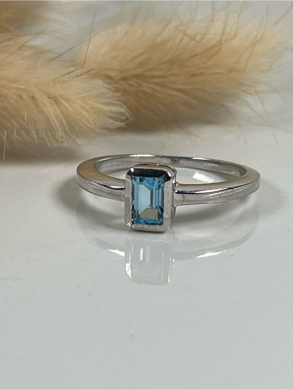 925 Solid Sterling Silver Swiss Blue Topaz Gemstone Ring Size 8.5